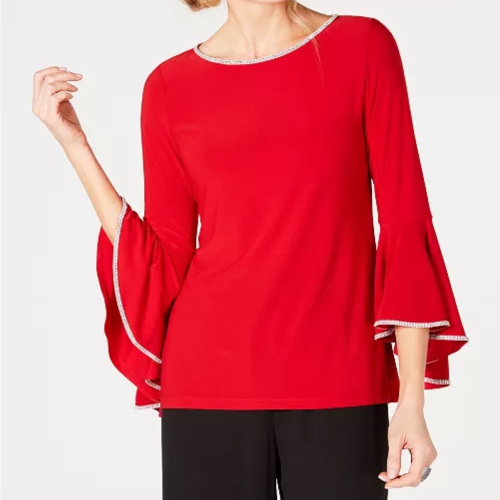 MSK
Rhinestone-Trim Bell-Sleeve Top Women Size XL